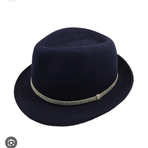 Charming Charlie Navy blue fedora hat with silver sparkling band - Picture 1 of 3